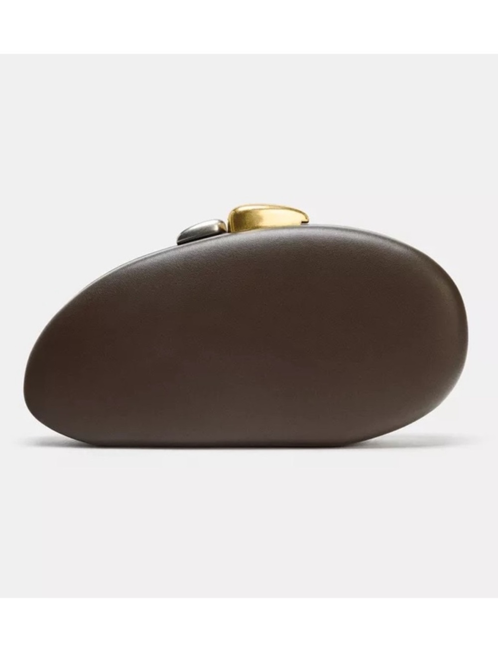 NWT Zara Woman Accessories RARE METALLIC CLOSURE CLUTCH Bag Brown Gold